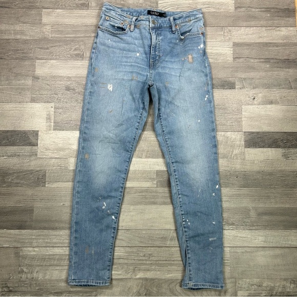 Lauren Ralph Lauren Super Stretch Curvy Mid-Rise Paint Splatter Skinny Leg Jeans - Picture 1 of 7